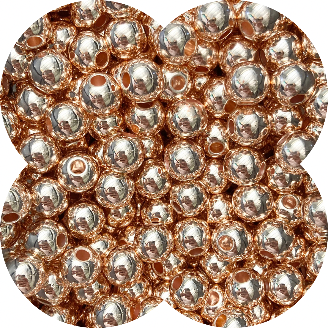 **BLEMISHED** 12MM ROUND ACRYLIC BEADS - ROSE GOLD LARGE HOLE
