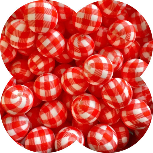 19mm Round - Deep Red Gingham
