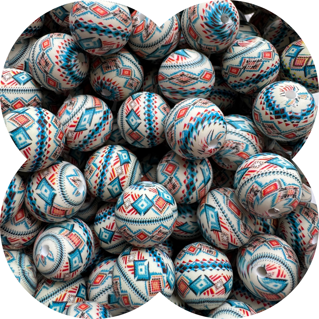 15mm Round - Blue Aztec – Silicone Bead Supplies