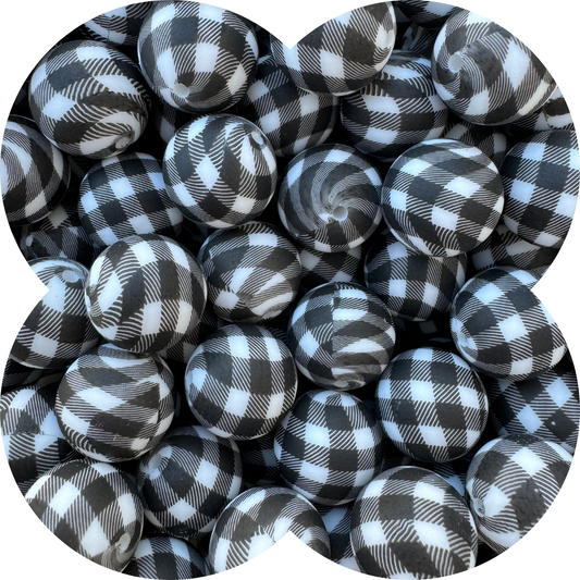 19mm Round - Black Gingham