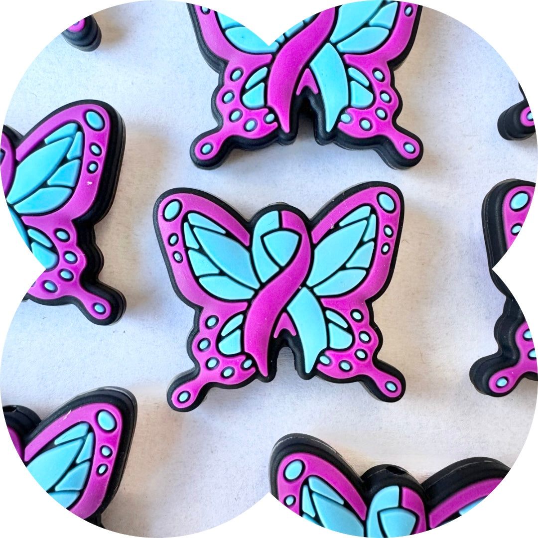 Cancer Support Butterfly Silicone Bead