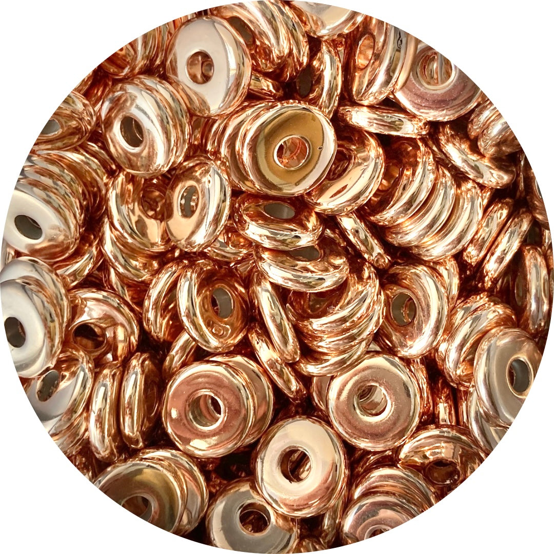 15MM FLAT COIN ACRYLIC SPACER BEADS - ROSE GOLD