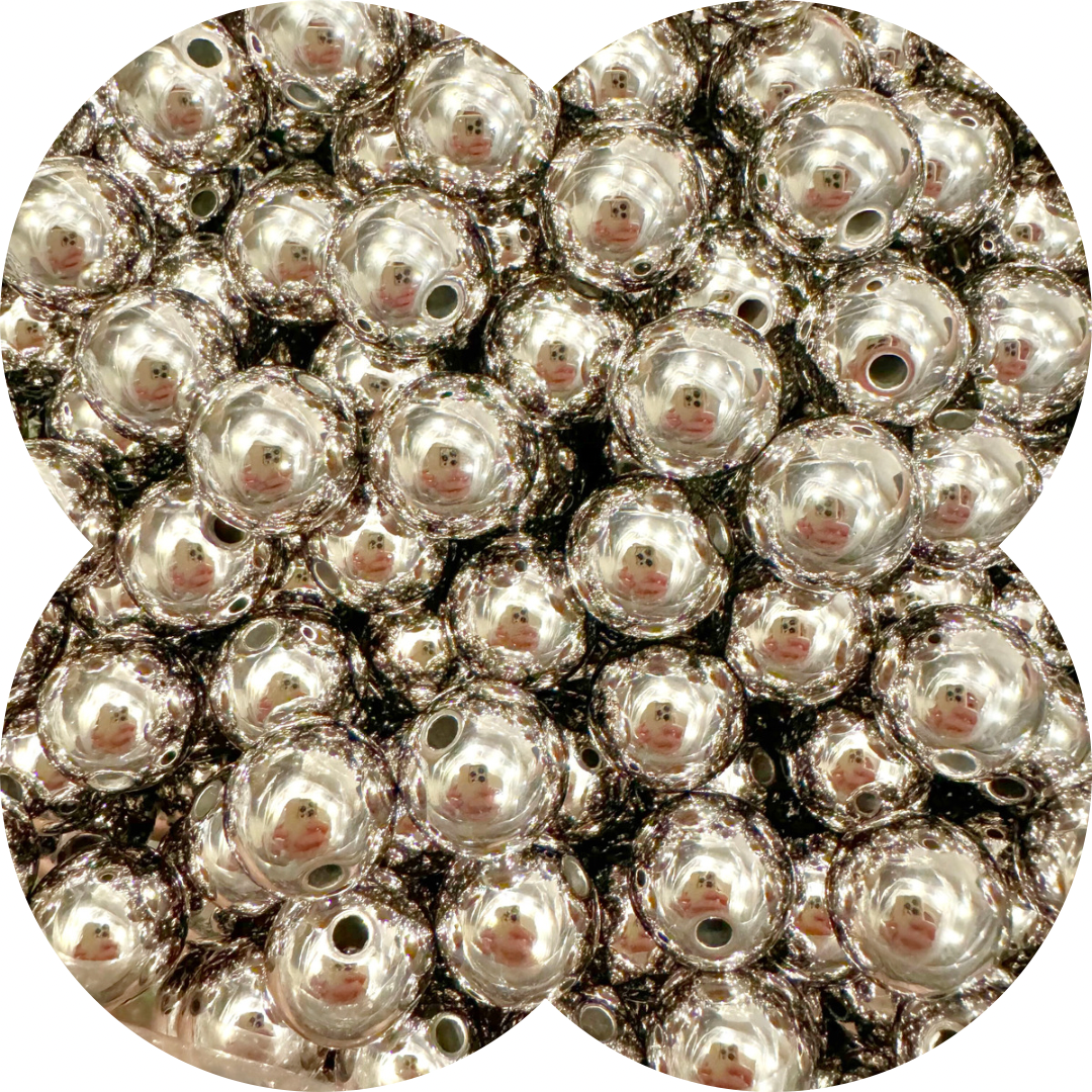 16MM ROUND ACRYLIC BEADS - SILVER MEDIUM HOLE