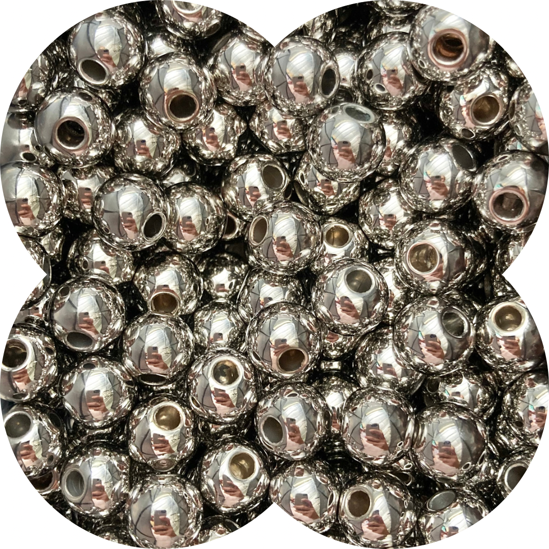 12MM ROUND ACRYLIC BEADS - SILVER LARGE HOLE