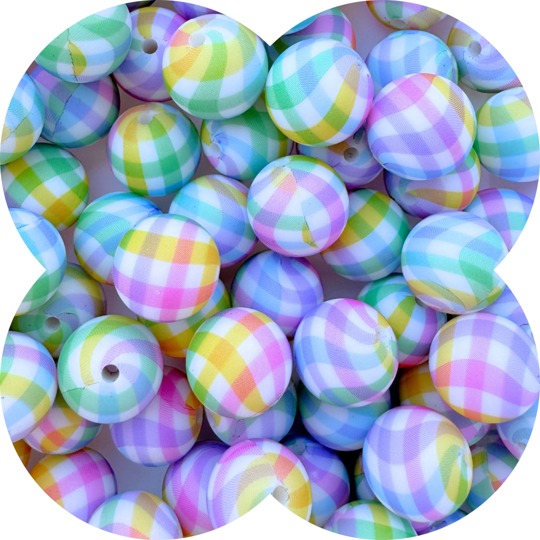 15mm Round - Rainbow Gingham