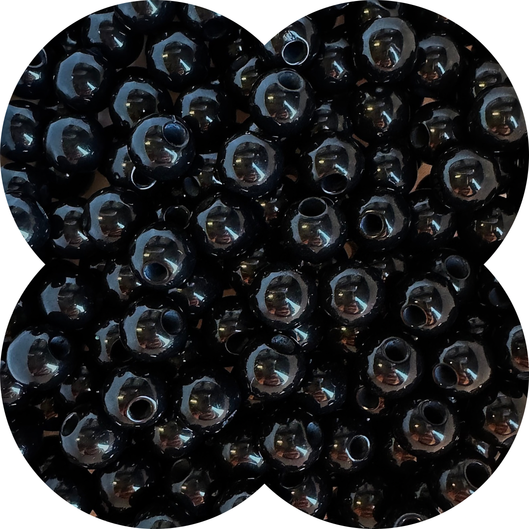 12MM ROUND ACRYLIC BEADS - BLACK MEDIUM HOLE