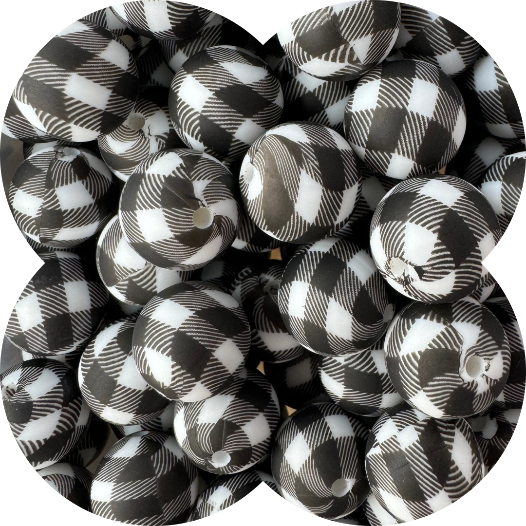 15mm Round - Black Gingham