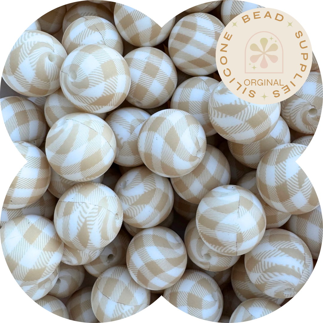 19mm Round - Beige gingham