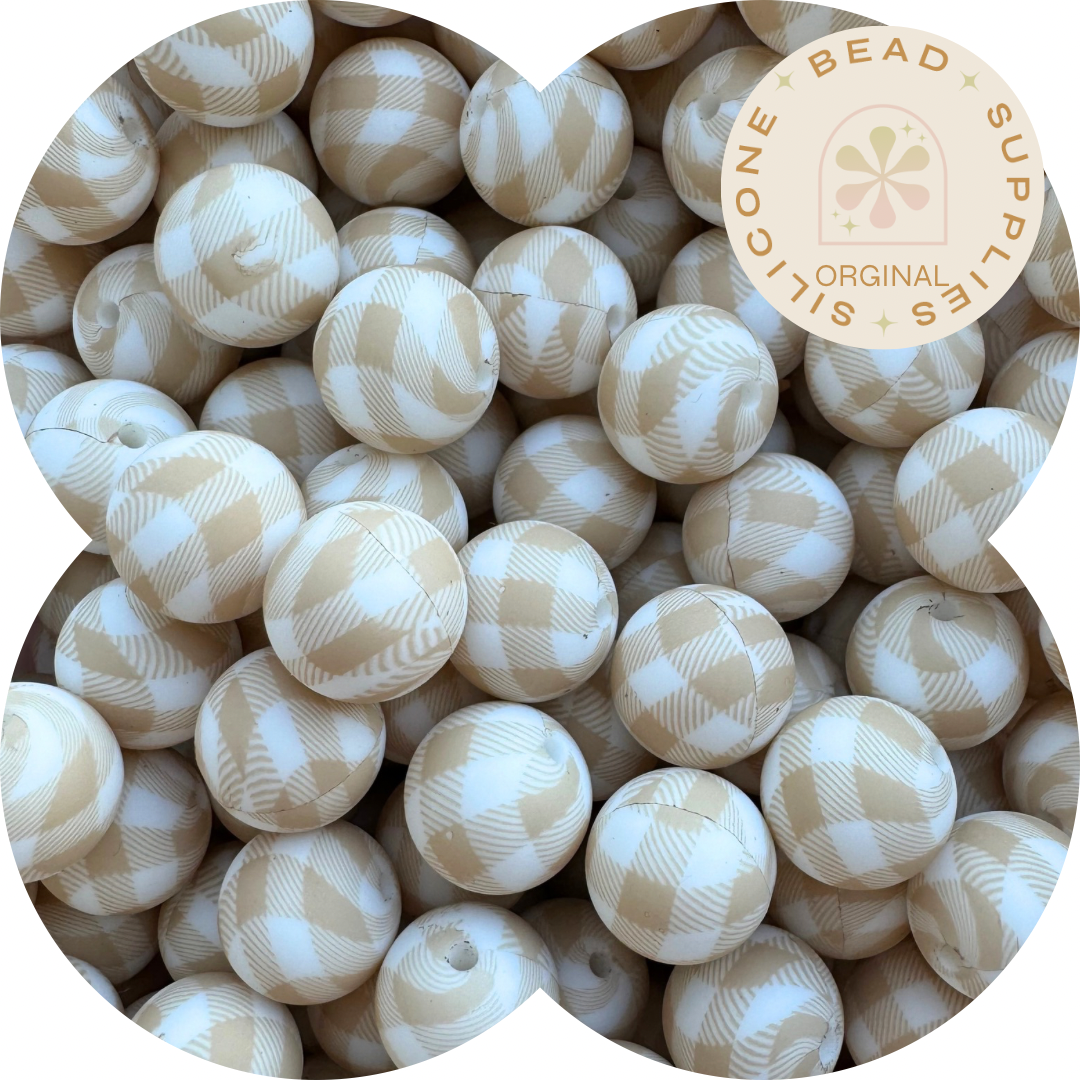 15mm Round - Beige Gingham