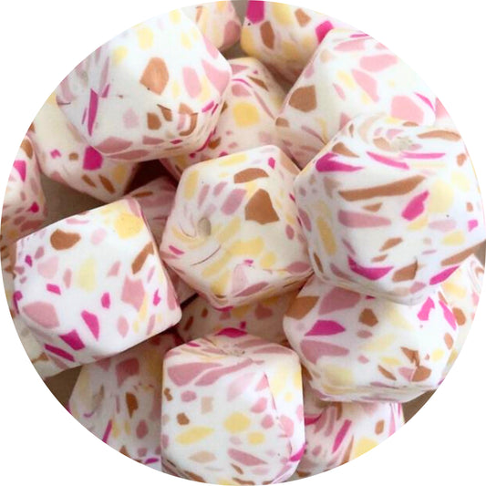 17mm Hexagon - Pink Terrazzo