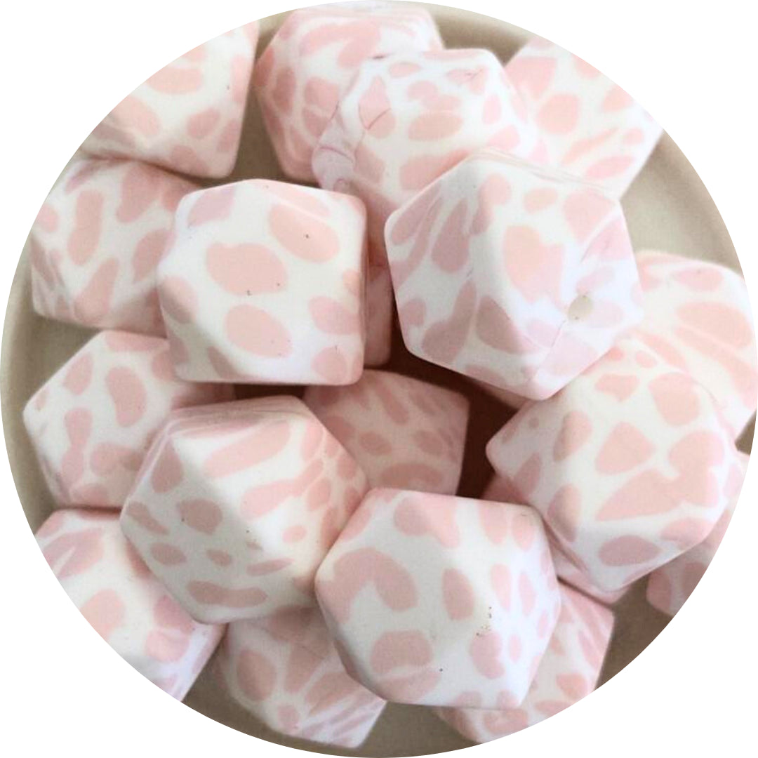 17mm Hexagon - Pale Pink Cow