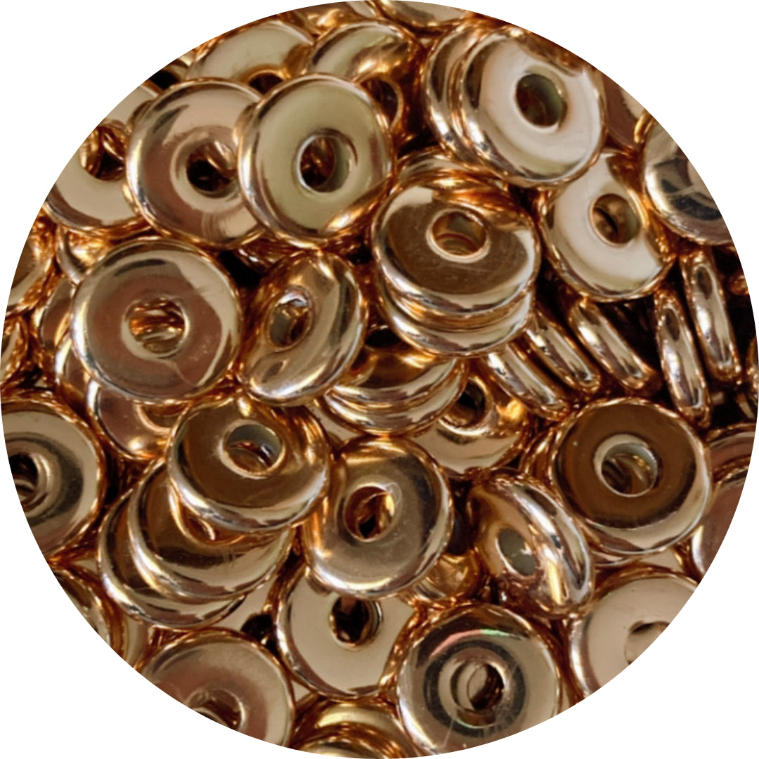 15MM FLAT COIN ACRYLIC SPACER BEADS - GOLD