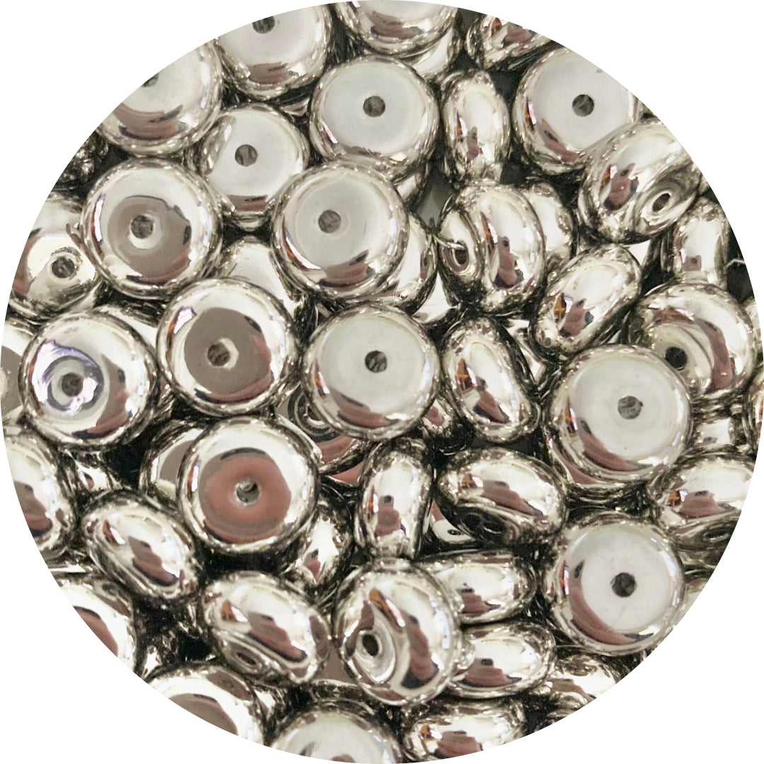 *BLEMISHED*13MM ABACUS ACRYLIC SPACER BEADS - SILVER SMALL HOLE