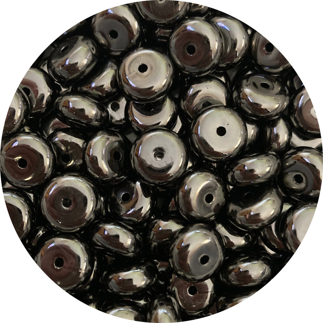 *BLEMISHED*13MM ABACUS ACRYLIC SPACER BEADS - GUN BLACK SMALL HOLE