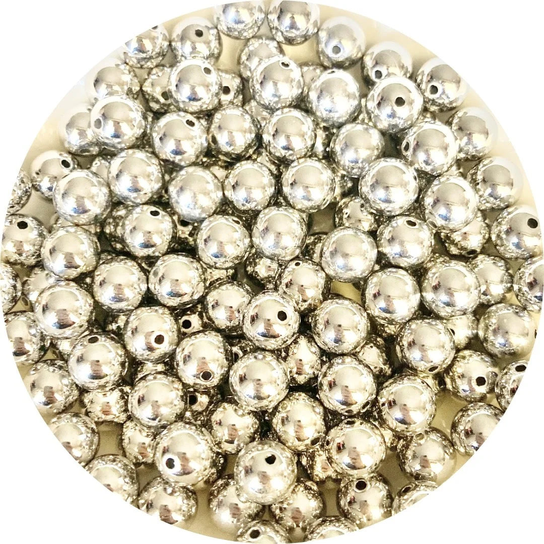 *BLEMISHED**12MM ROUND ACRYLIC BEADS - SILVER SMALL HOLE