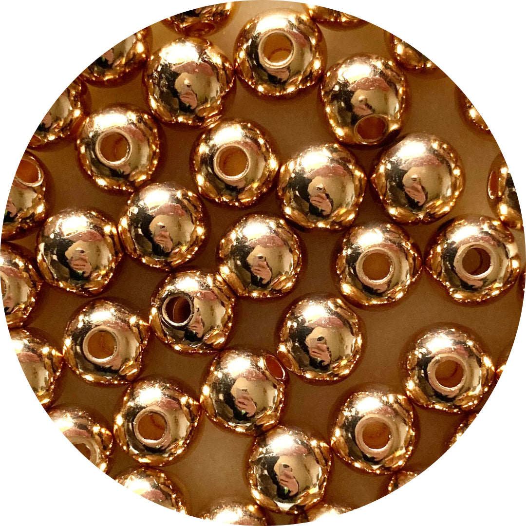 12MM ROUND ACRYLIC BEADS - GOLD LARGE HOLE