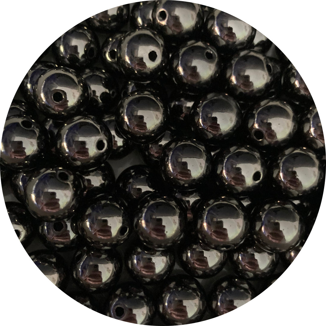 *BLEMISHED*12MM ROUND ACRYLIC BEADS - GUN BLACK SMALL HOLE